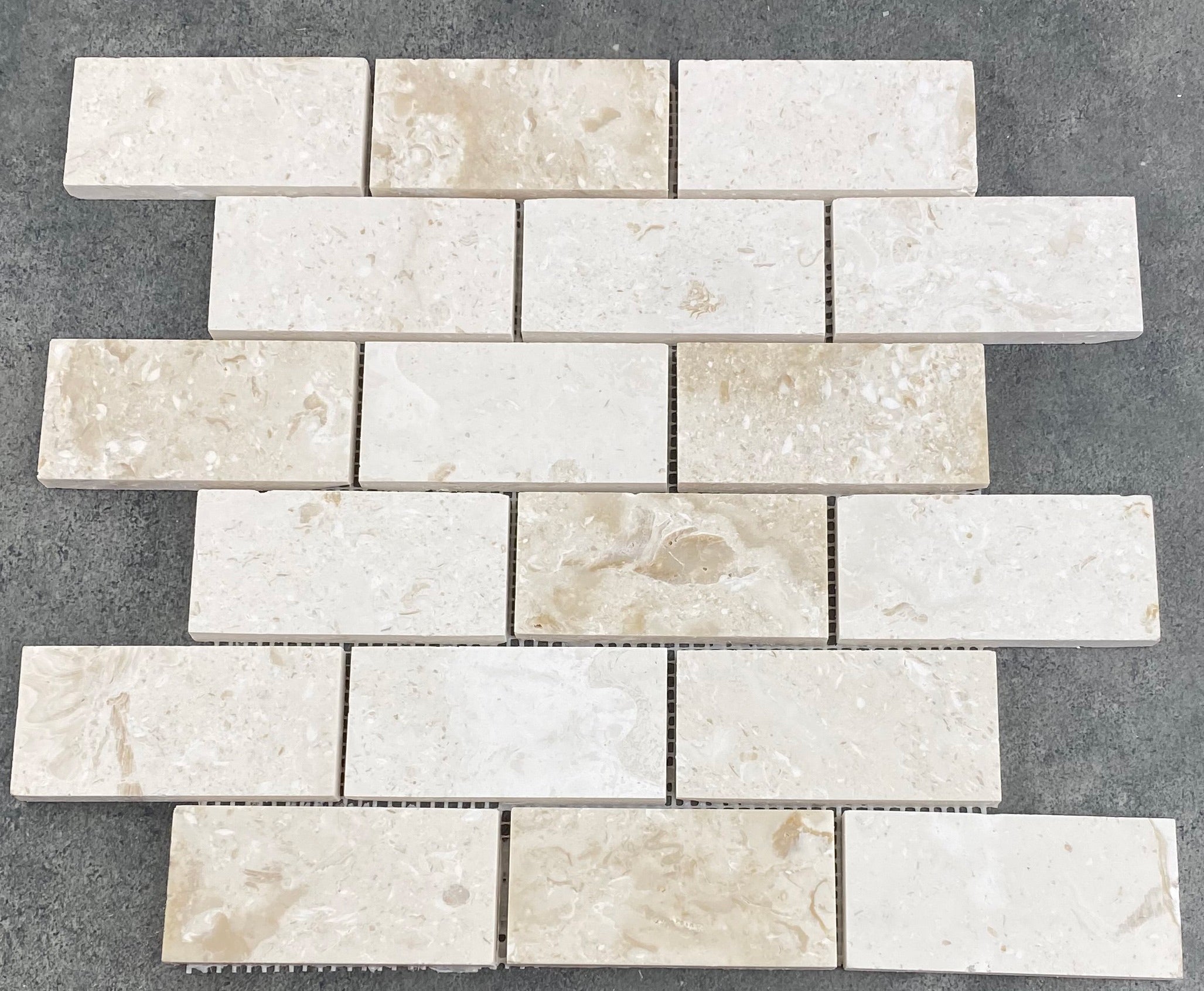Shell Stone Limestone 2"x4" Brick Honed on 12" x 12" Mesh Mosaic Tile - Belair Collection