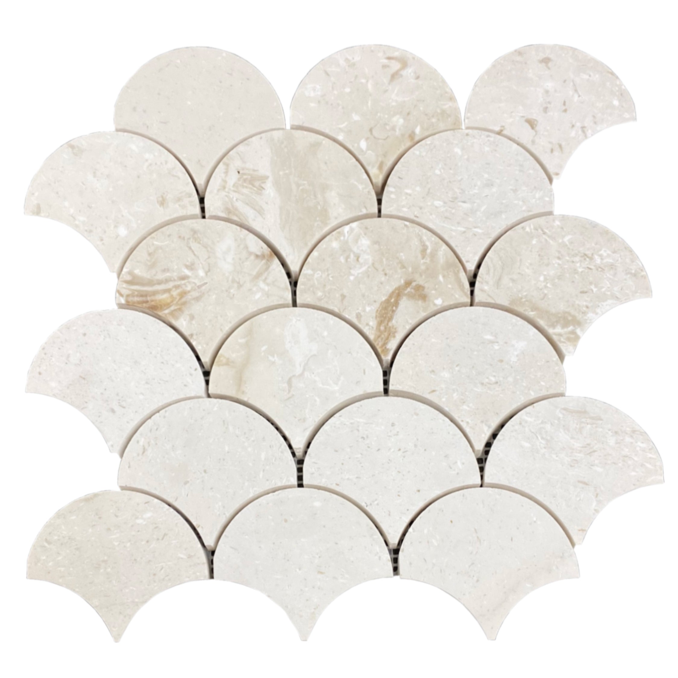 Shell Stone Limestone Laguna Design on 12" x 12" Mesh Mosaic Tile - Belair Collection