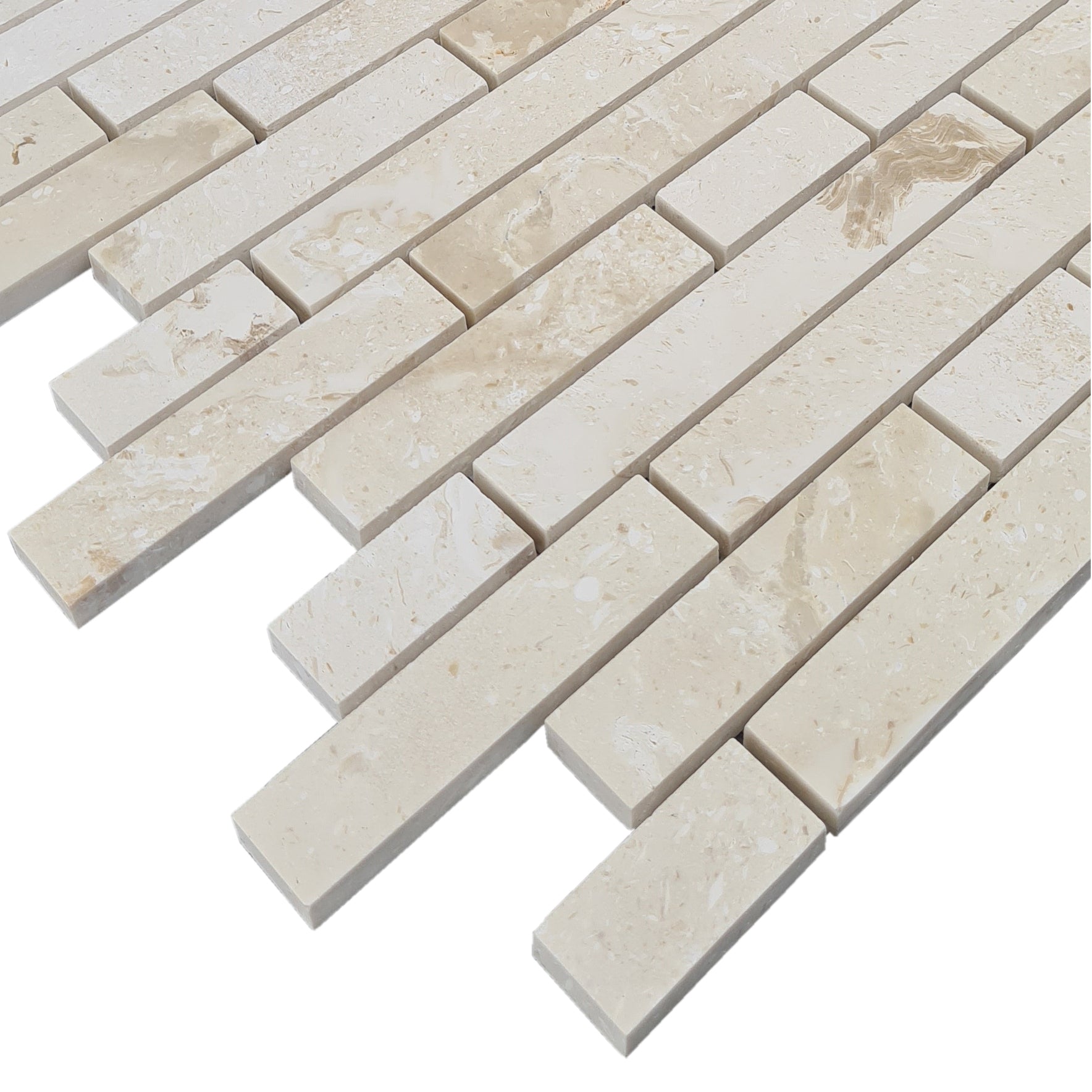 Shell Stone Limestone Strip Liner on 12" x 12" Mesh Mosaic Tile - Belair Collection