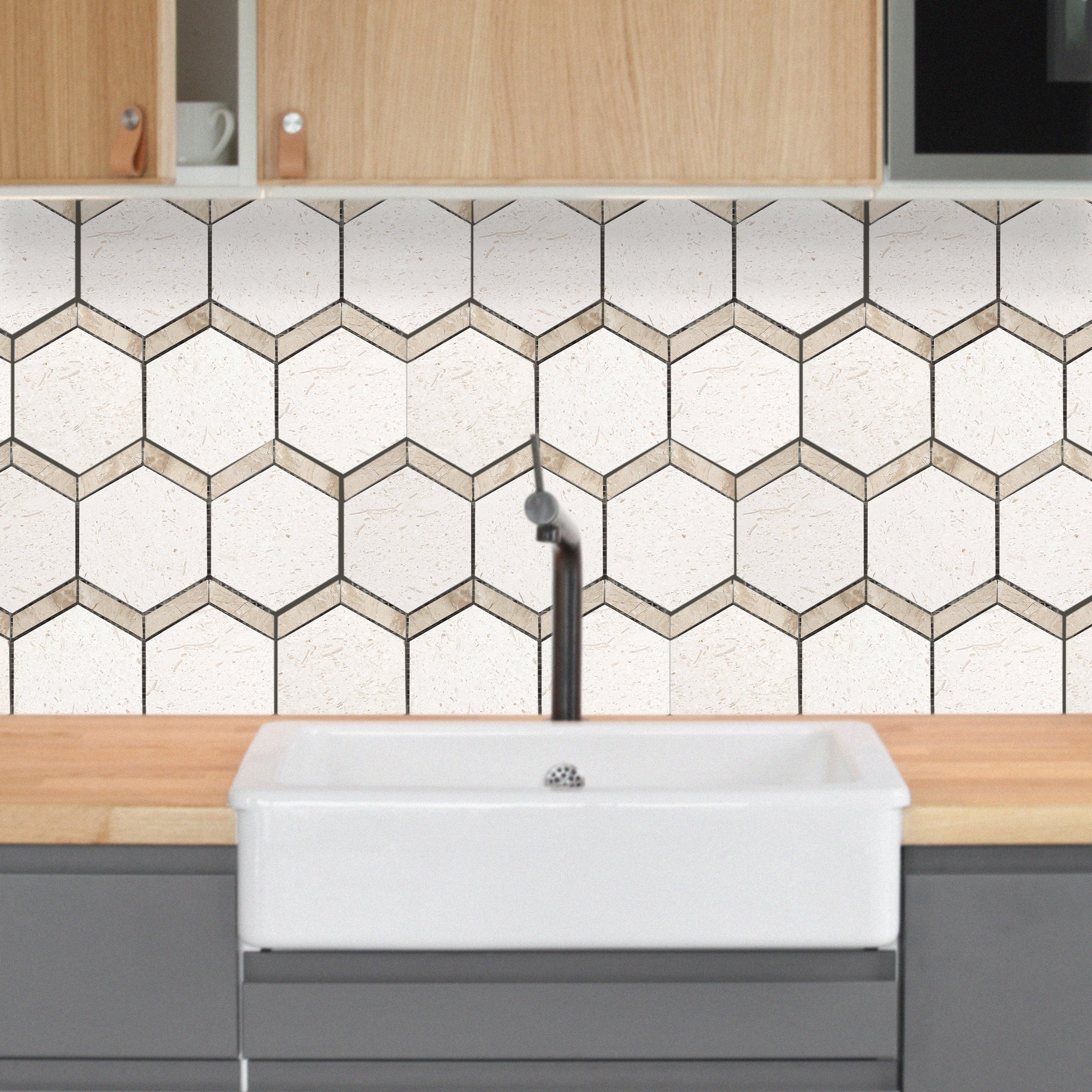 Shell Stone Limestone Naples Design on 12" x 12" Mesh Mosaic Tile - Belair Collection