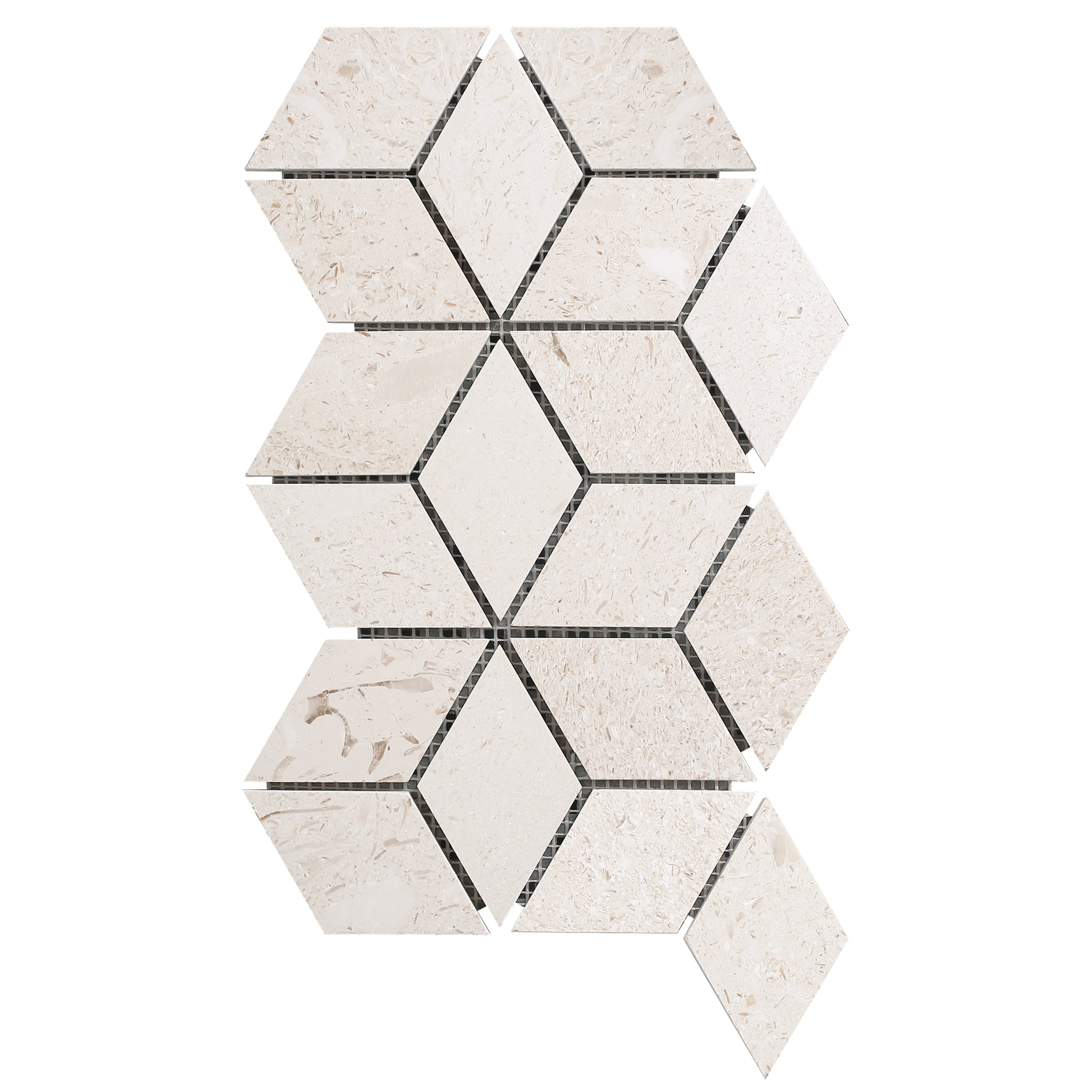 Shell Stone Limestone Rhombus Design on 8" x 12" Mesh Mosaic Tile - Belair Collection