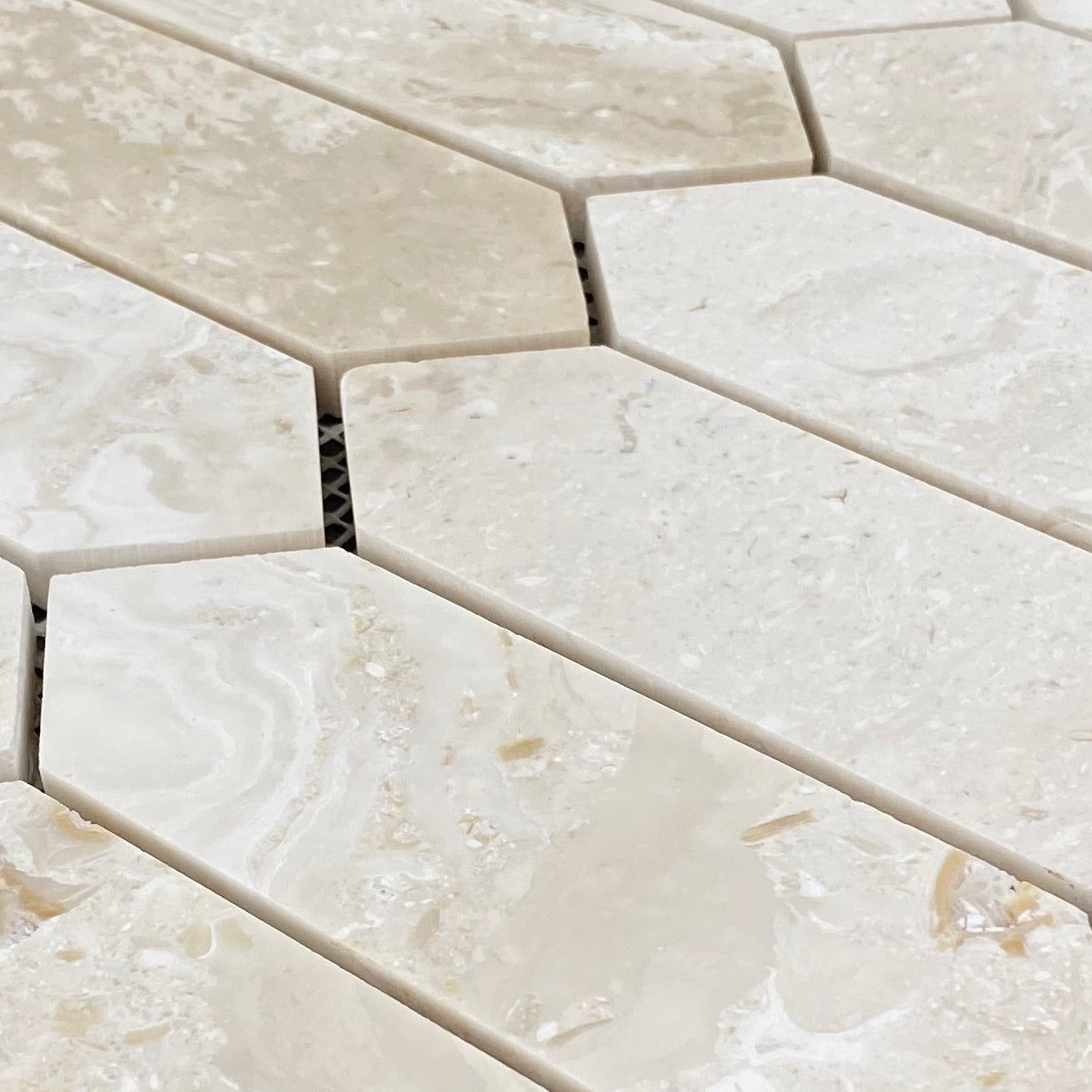 Shell Stone Limestone Strada Design on 12" x 12" Mesh Mosaic Tile - Belair Collection