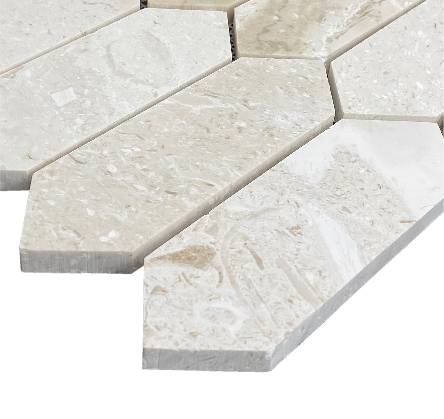 Shell Stone Limestone Strada Design on 12" x 12" Mesh Mosaic Tile - Belair Collection