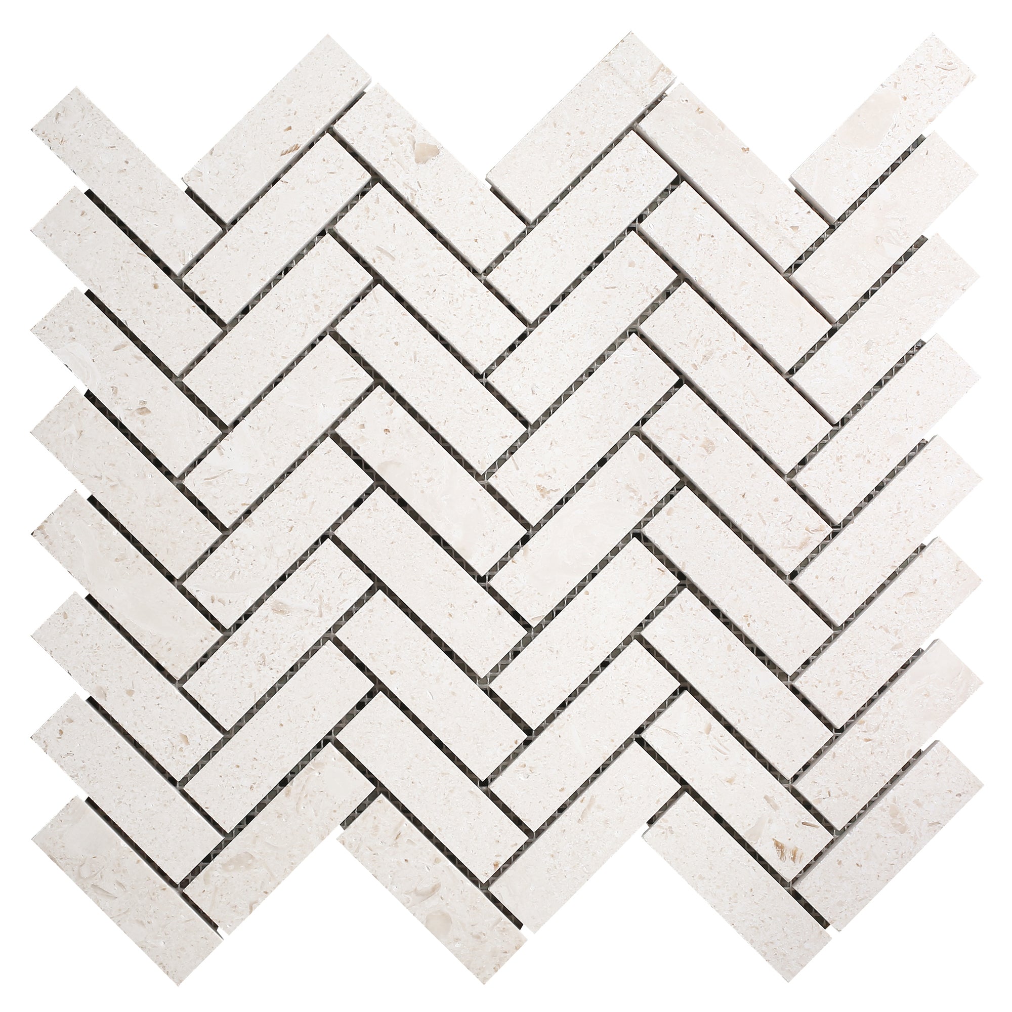 Shell Stone Limestone 1"x3" Herringbone on 12" x 12" Mesh Mosaic Tile - Belair Collection