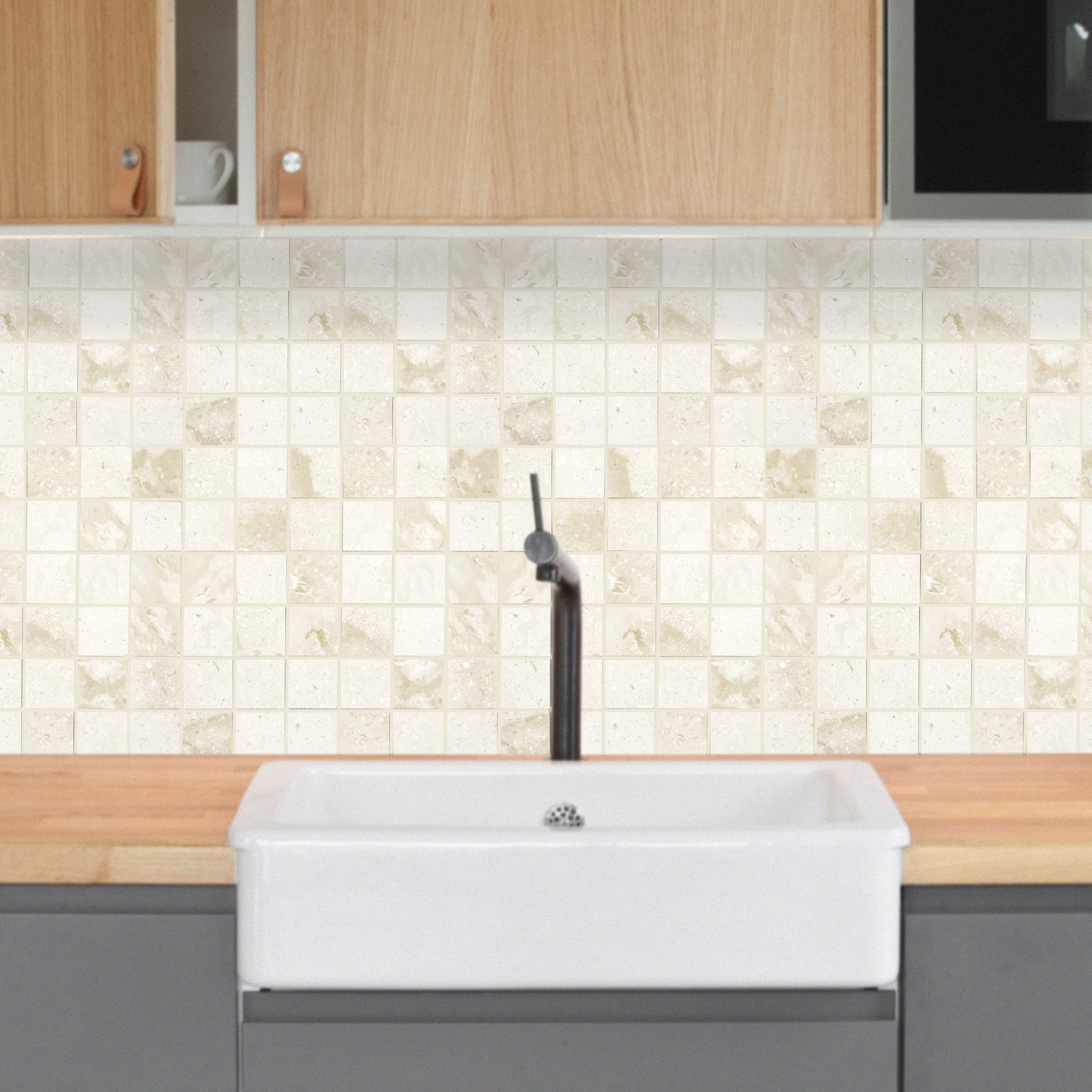 Shell Stone Limestone 2"x2" Honed on 12" x 12" Mesh Mosaic Tile - Belair Collection