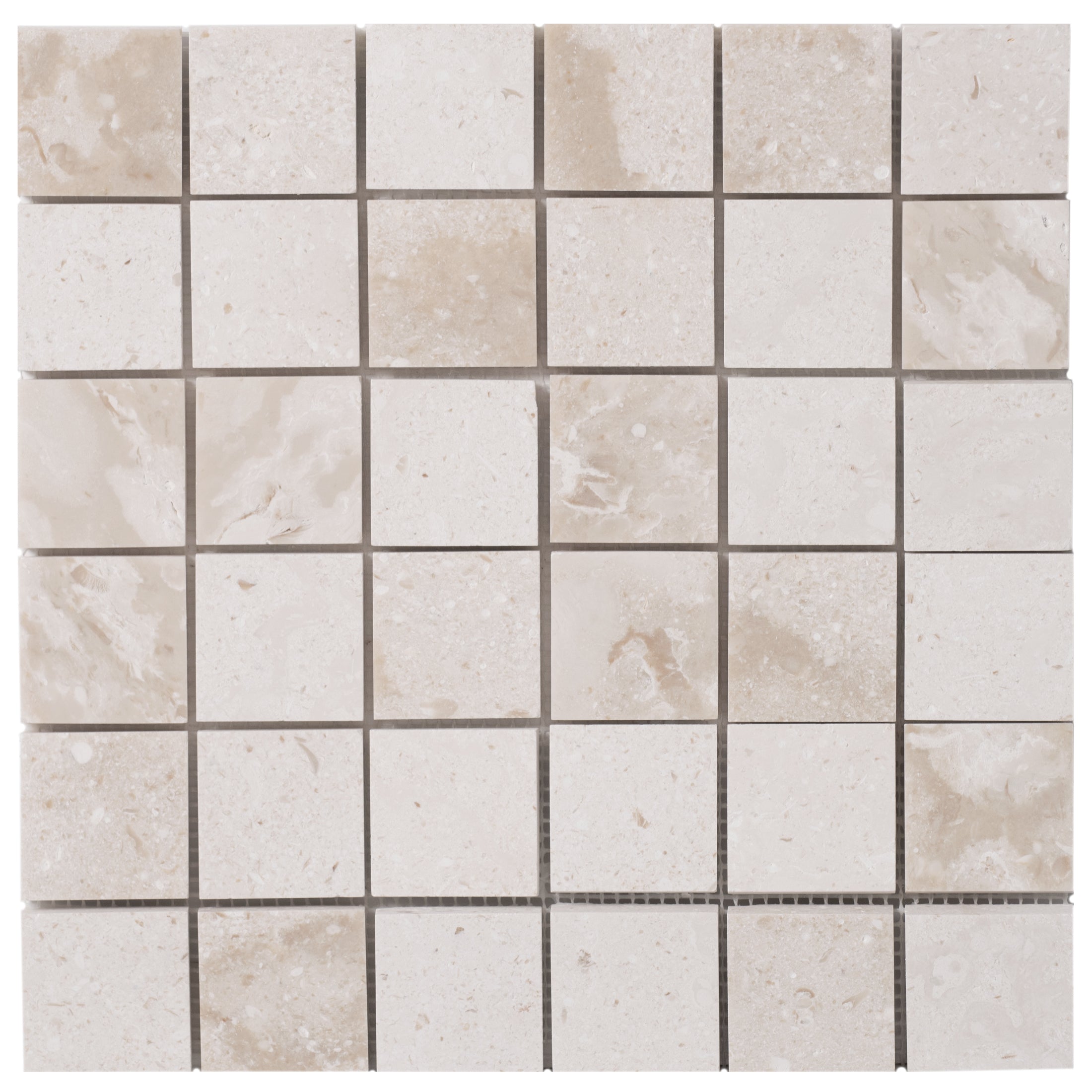 Shell Stone Limestone 2"x2" Honed on 12" x 12" Mesh Mosaic Tile - Belair Collection