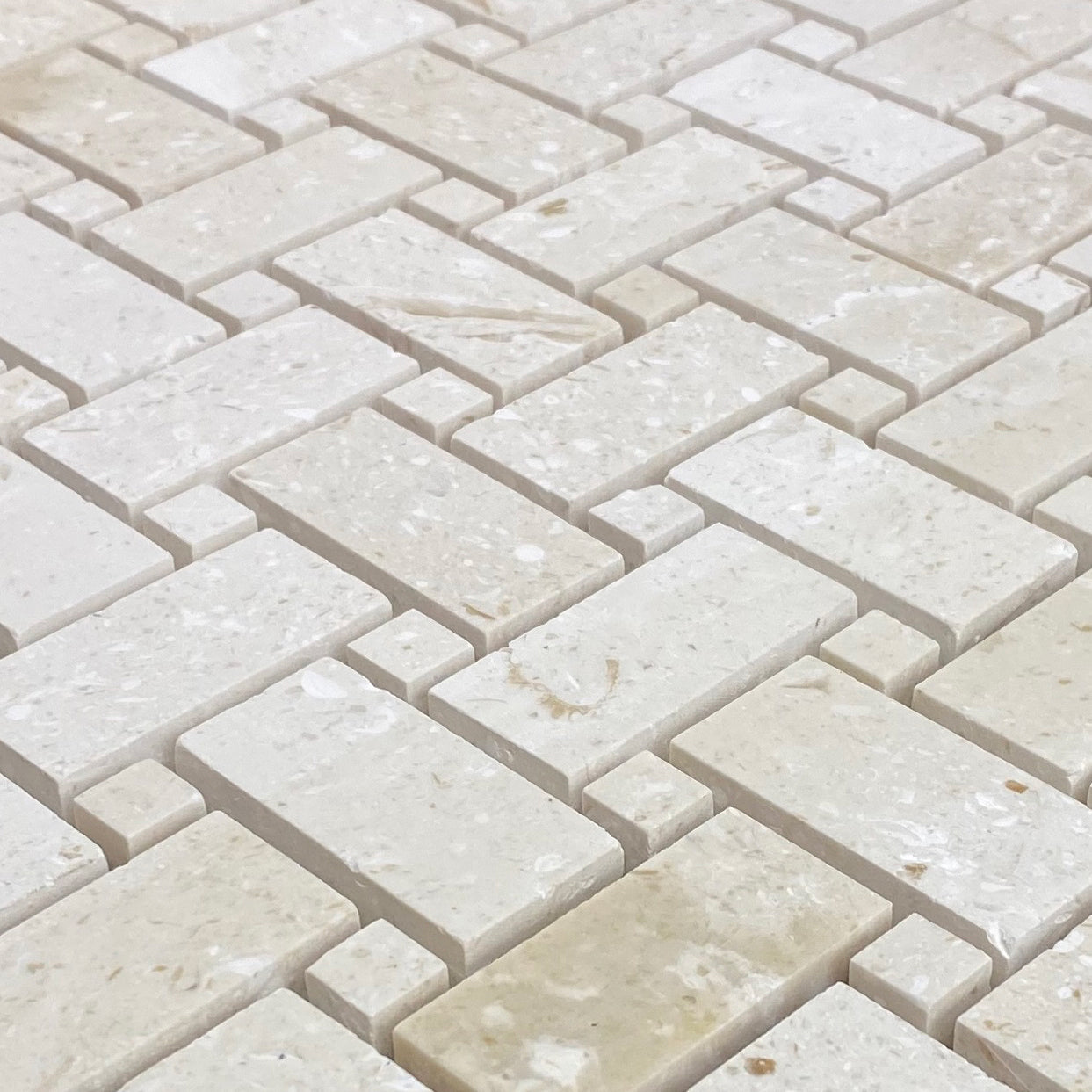 Shell Stone Limestone Basketweave Design on 12" x 12" Mesh Mosaic Tile - Belair Collection