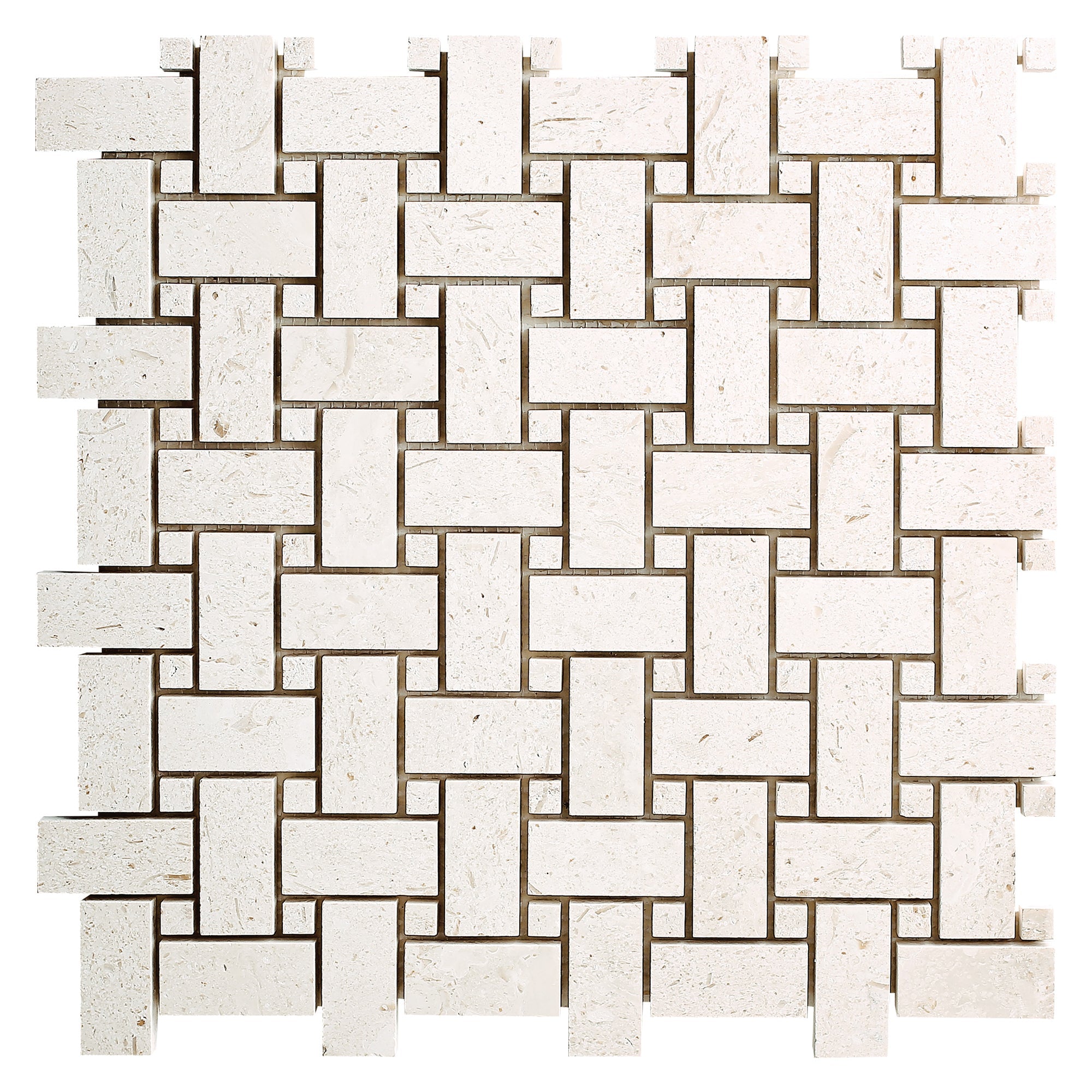Shell Stone Limestone Basketweave Design on 12" x 12" Mesh Mosaic Tile - Belair Collection
