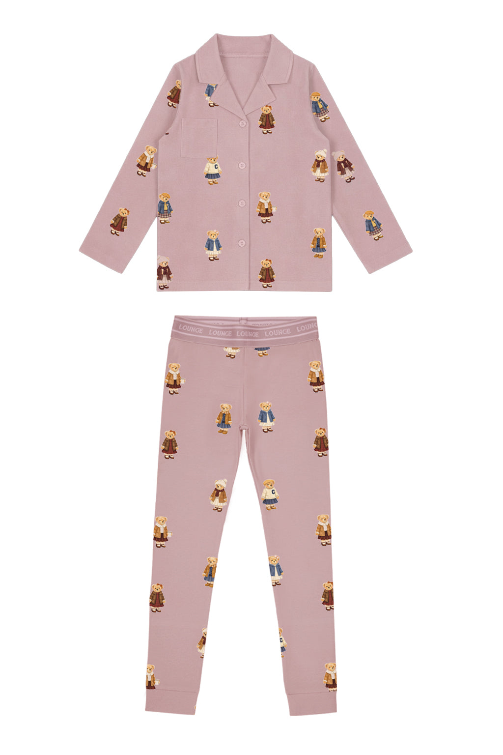 Teddy Pattern Lounge Grandpa Set - Dusk