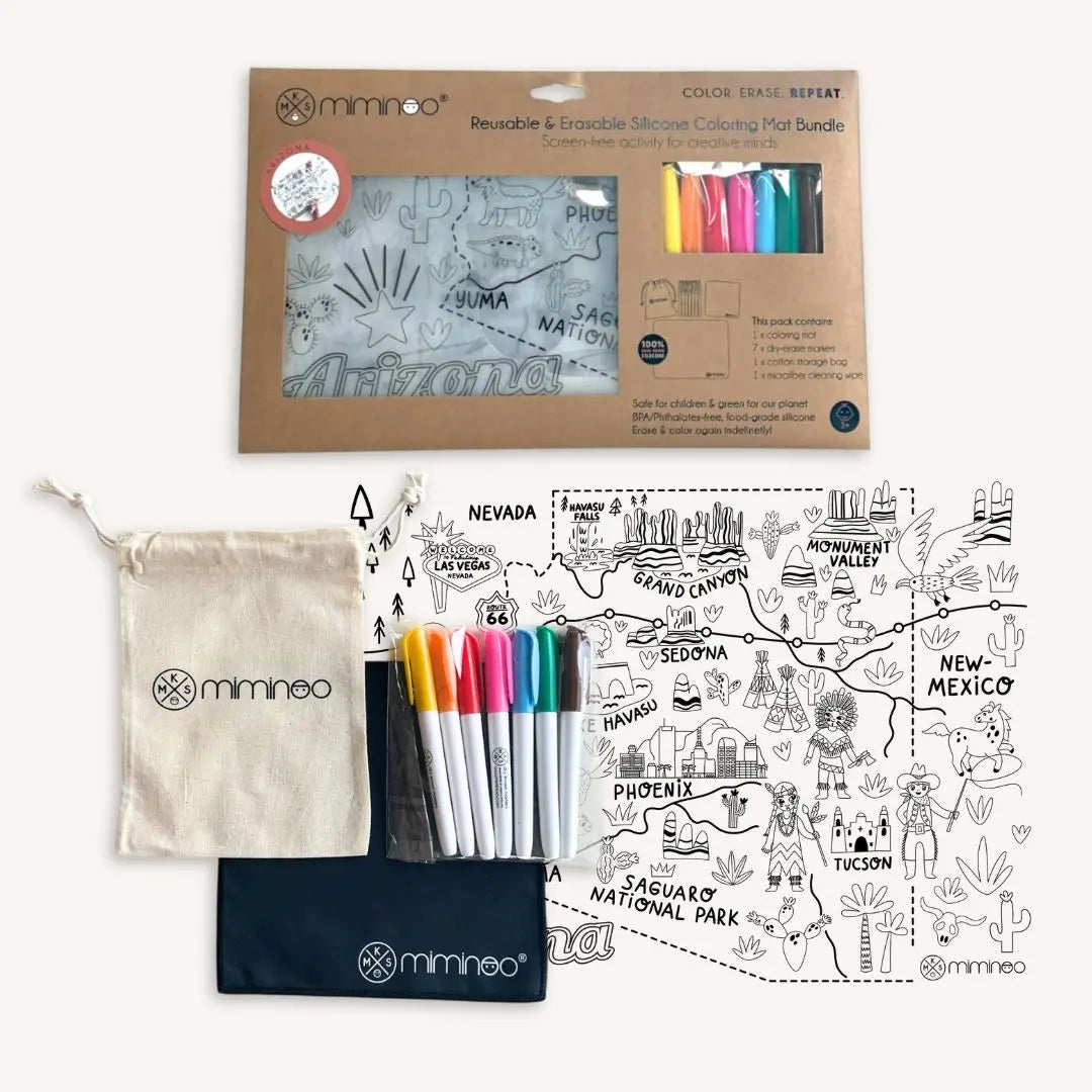 Silicone Reusable Coloring Mat & Markers Set - Arizona