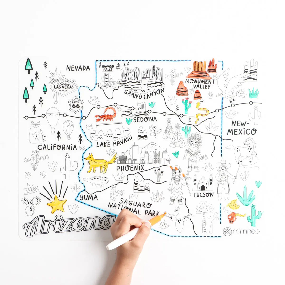 Silicone Reusable Coloring Mat & Markers Set - Arizona