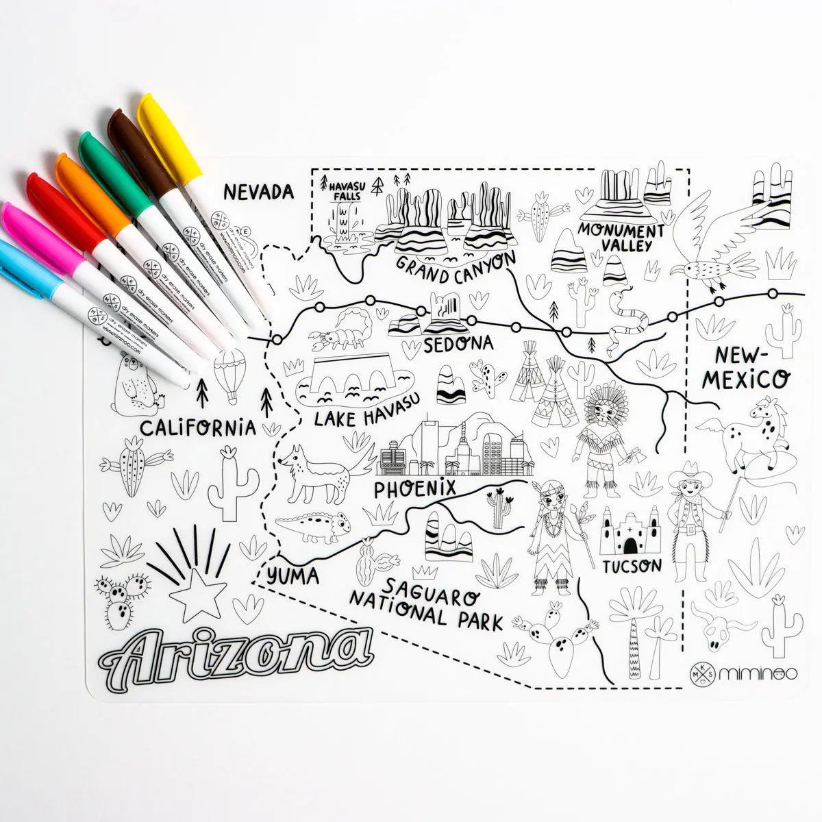 Silicone Reusable Coloring Mat & Markers Set - Arizona