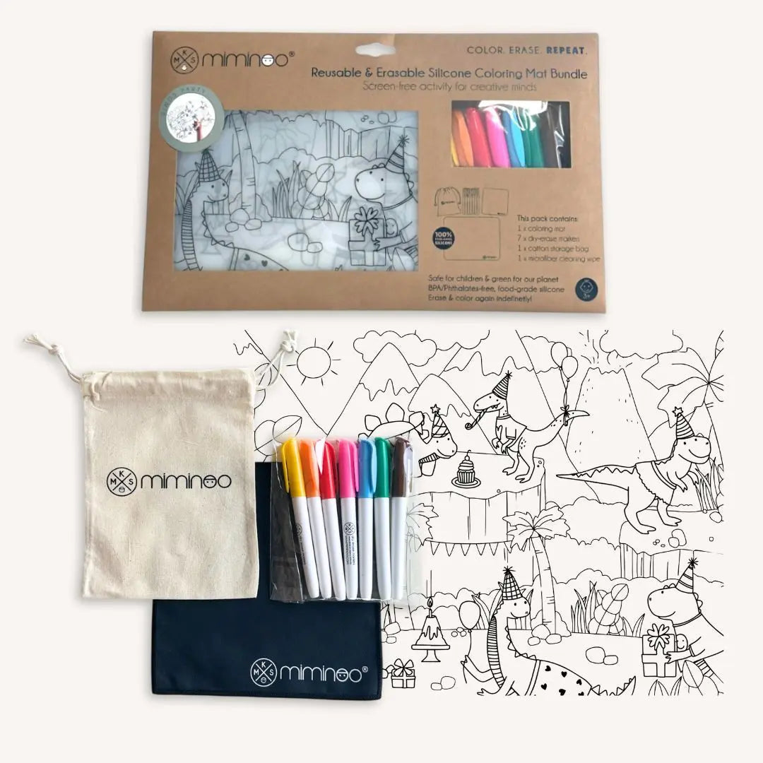 Silicone Reusable Coloring Mat & Markers Set - Dinos Party