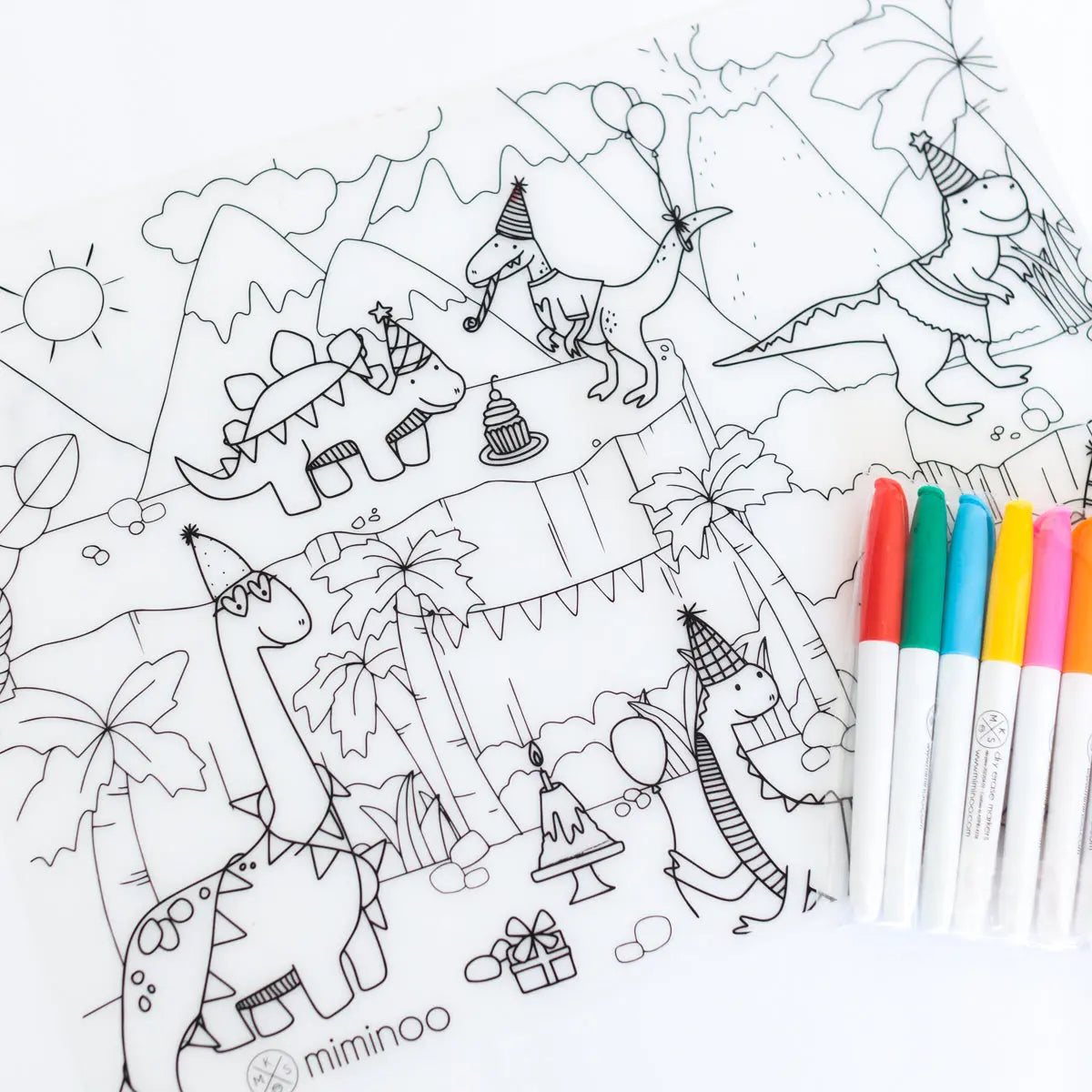 Silicone Reusable Coloring Mat & Markers Set - Dinos Party