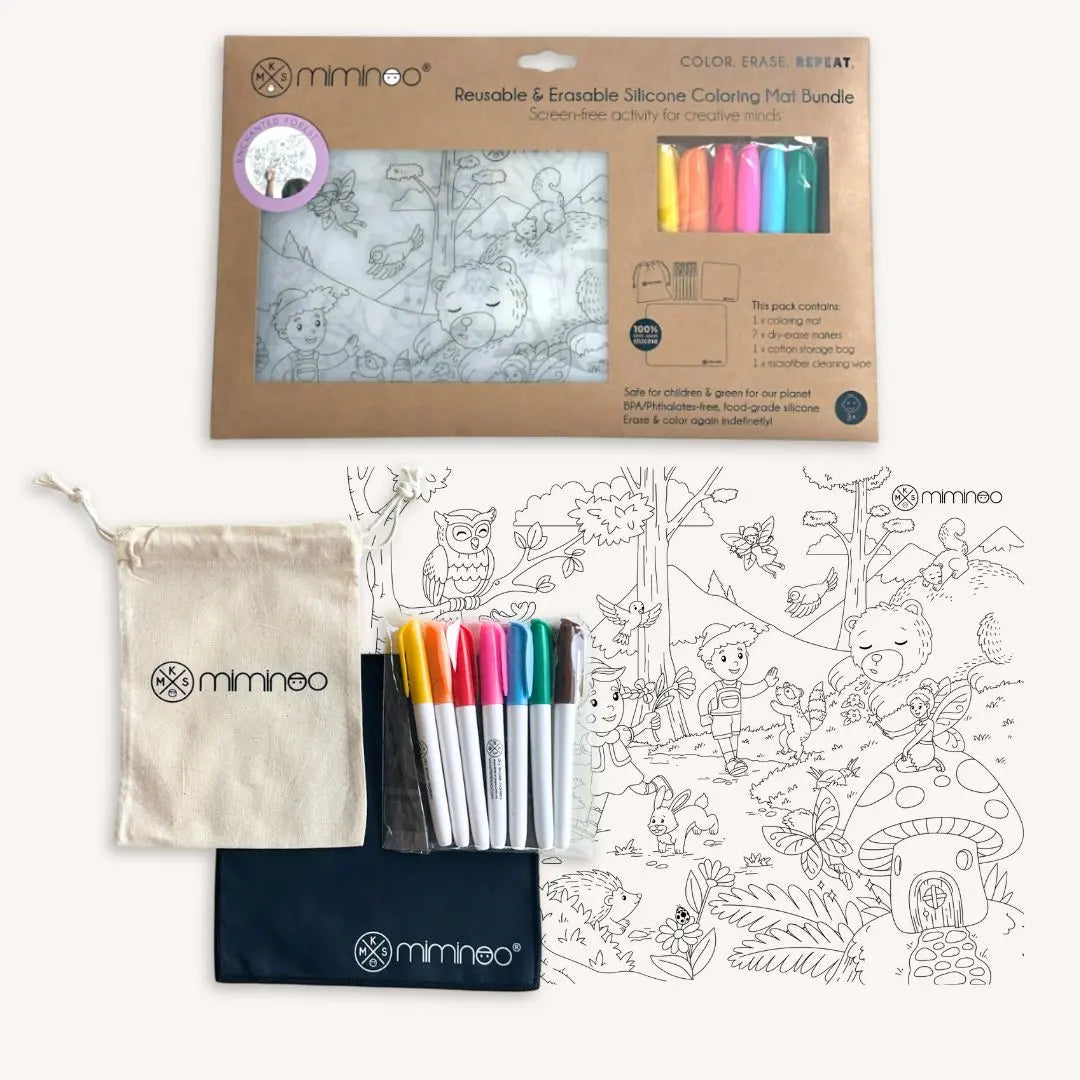 Silicone Reusable Coloring Mat & Markers Set - Enchanted Forest