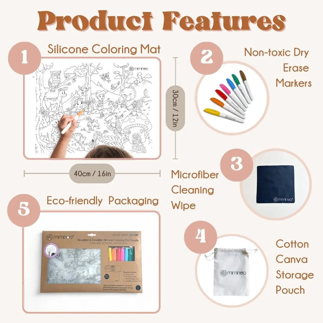 Silicone Reusable Coloring Mat & Markers Set - Enchanted Forest