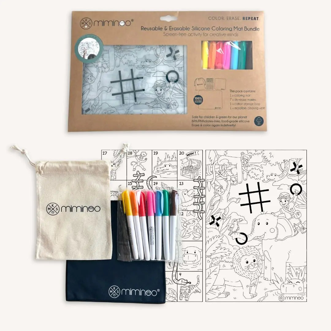 Silicone Reusable Coloring Mat & Markers Set - Jungle Games