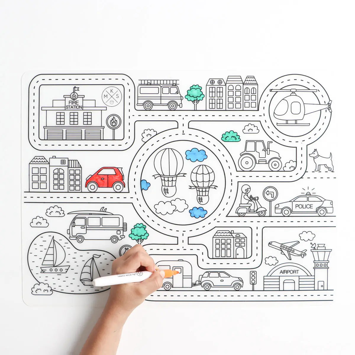 Silicone Reusable Coloring Mat & Markers Set - Roadmap