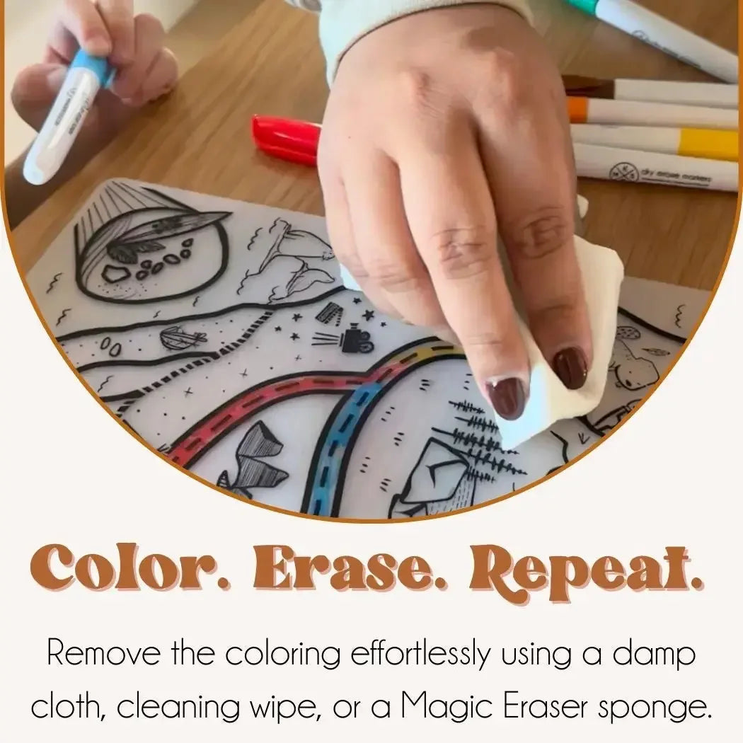 Silicone Reusable Coloring Mat & Markers Set - USA Map