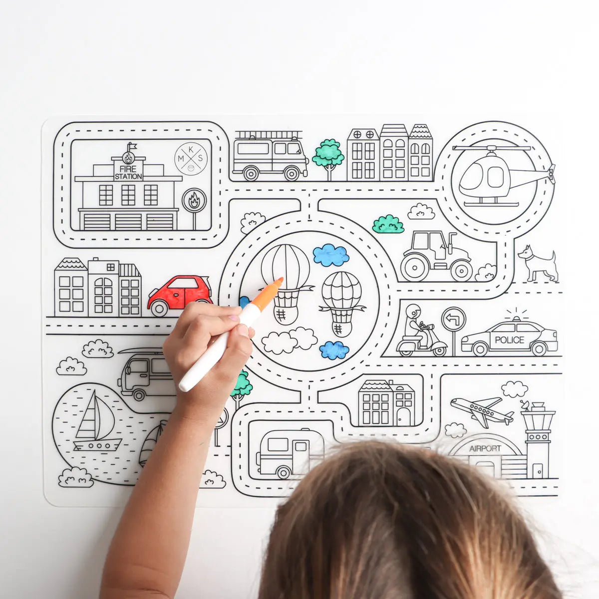 Silicone Reusable Coloring Mat & Markers Set - Roadmap