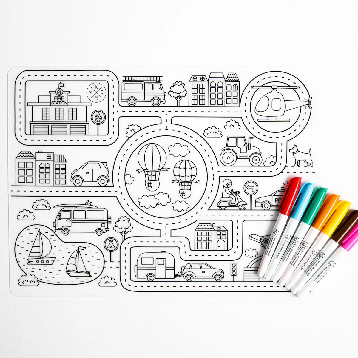 Silicone Reusable Coloring Mat & Markers Set - Roadmap