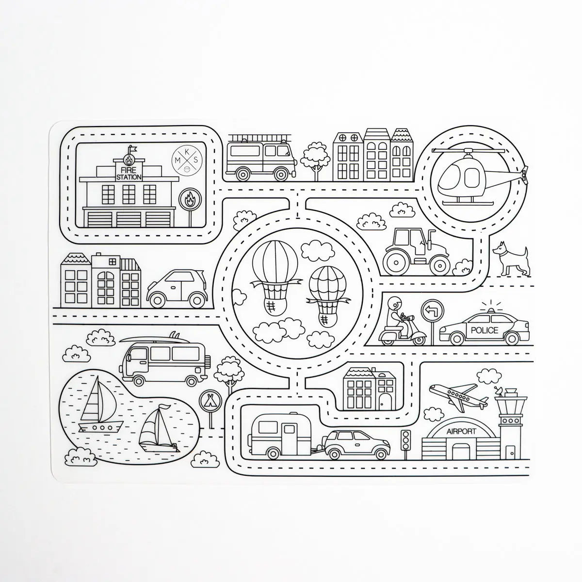 Silicone Reusable Coloring Mat & Markers Set - Roadmap