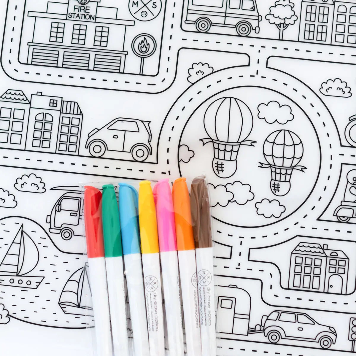 Silicone Reusable Coloring Mat & Markers Set - Roadmap