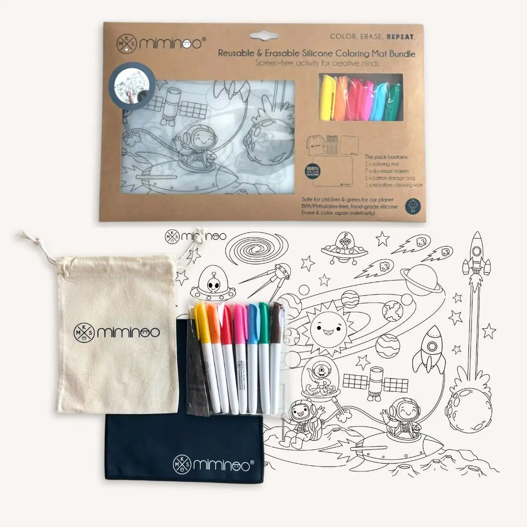 Silicone Reusable Coloring Mat & Markers Set - Space