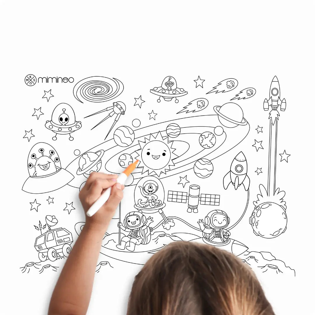 Silicone Reusable Coloring Mat & Markers Set - Space