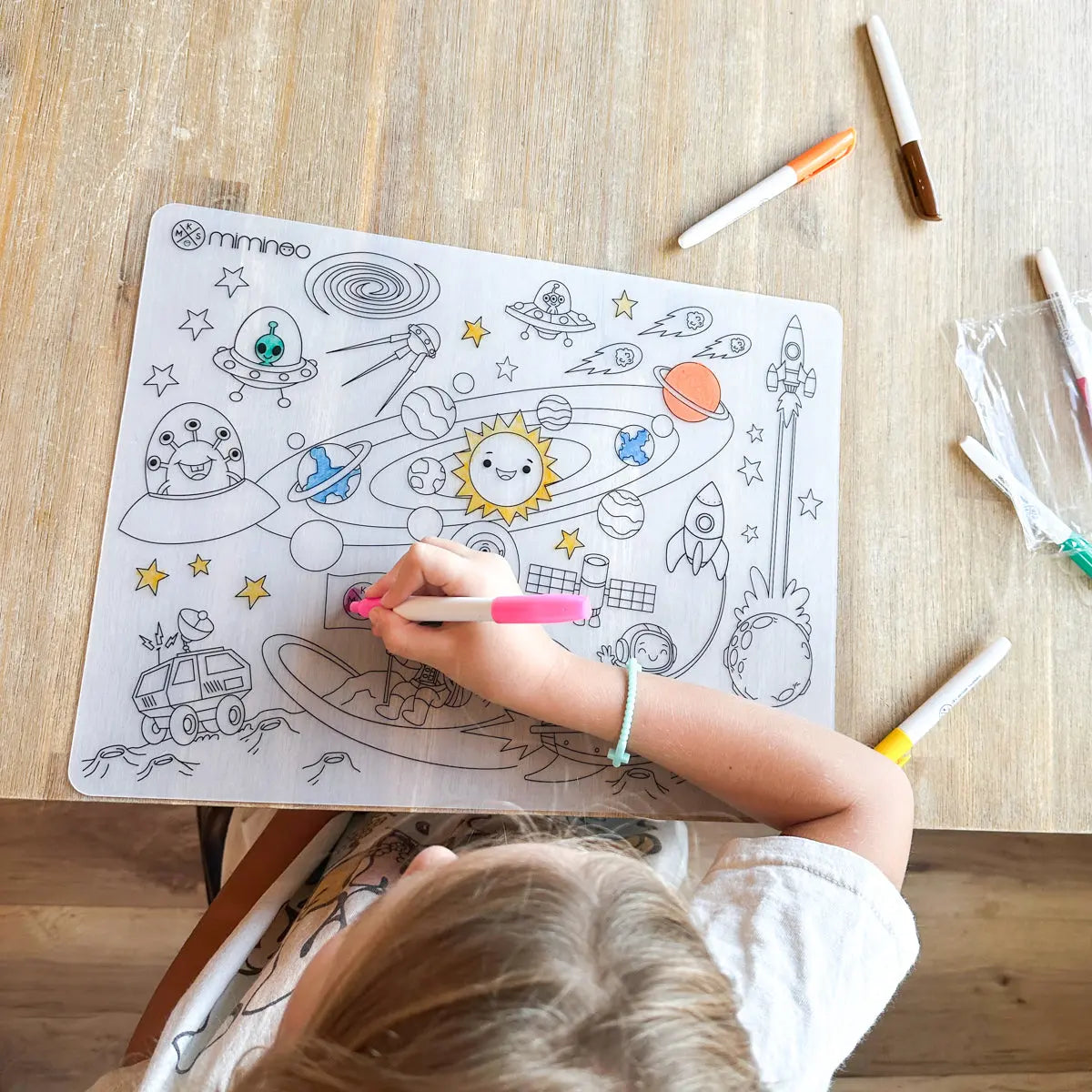 Silicone Reusable Coloring Mat & Markers Set - Space