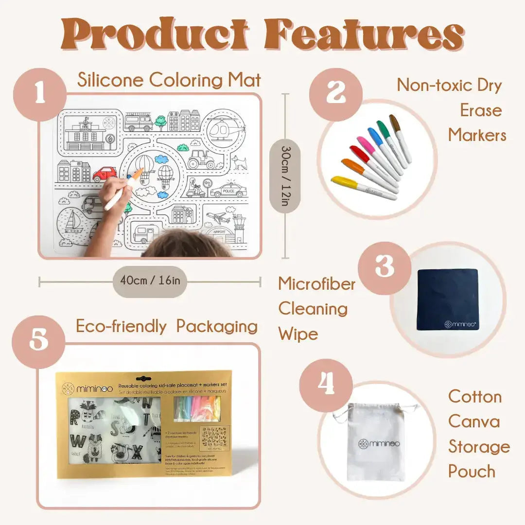Silicone Reusable Coloring Mat & Markers Set - World map