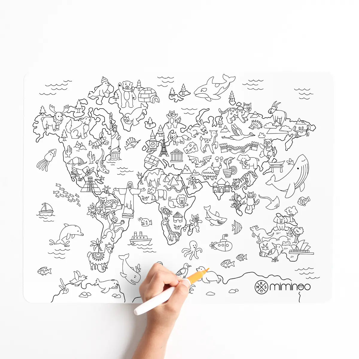 Silicone Reusable Coloring Mat & Markers Set - World map