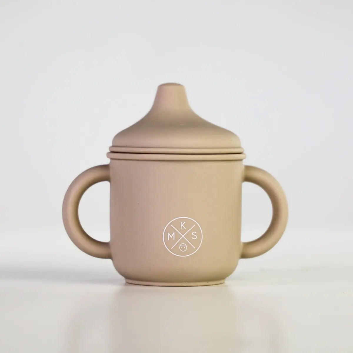 Silicone Sippy Cup with lid and handles Beige