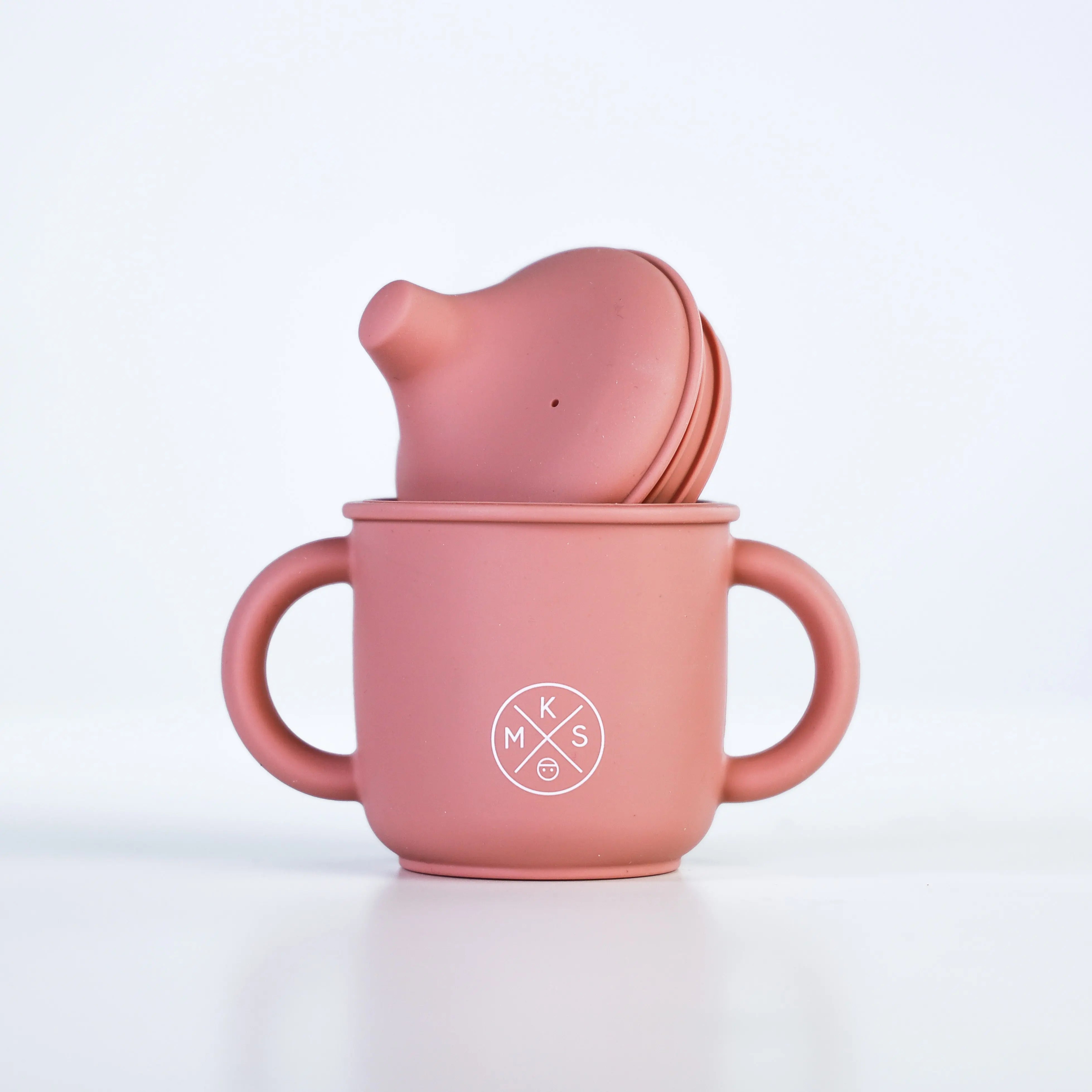 Silicone Sippy Cup with lid and handles Dusty Pink