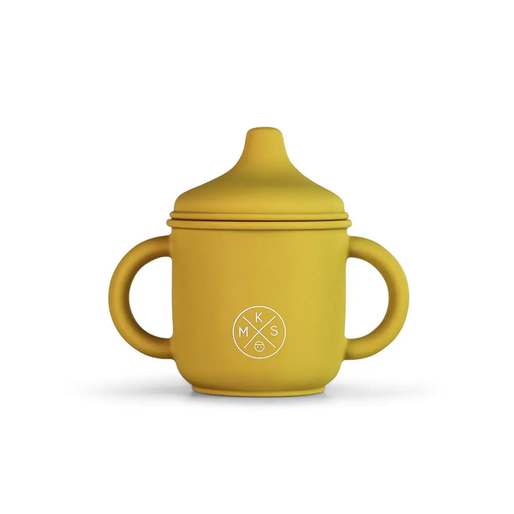 Silicone Sippy Cup with lid and handles Mustard