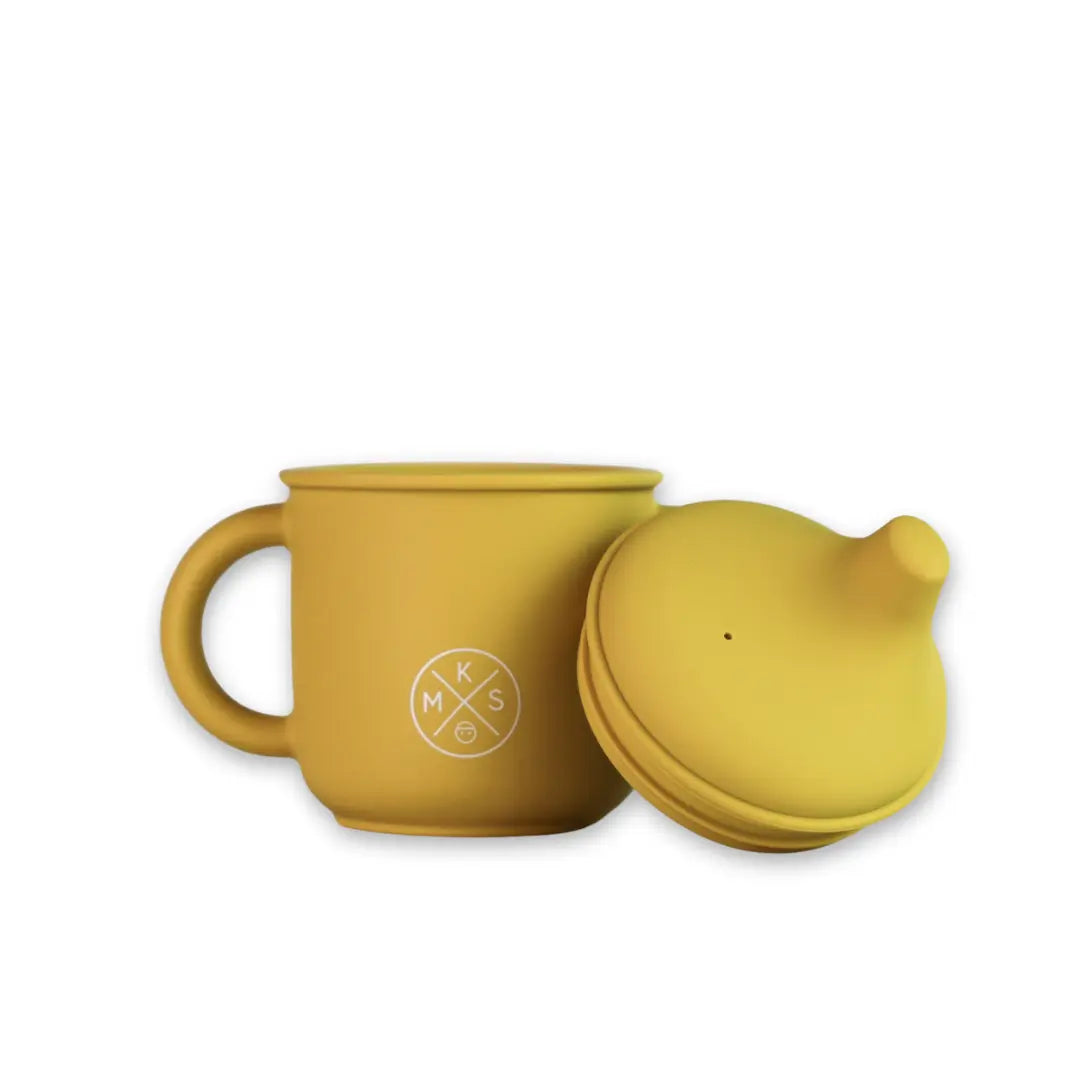 Silicone Sippy Cup with lid and handles Mustard