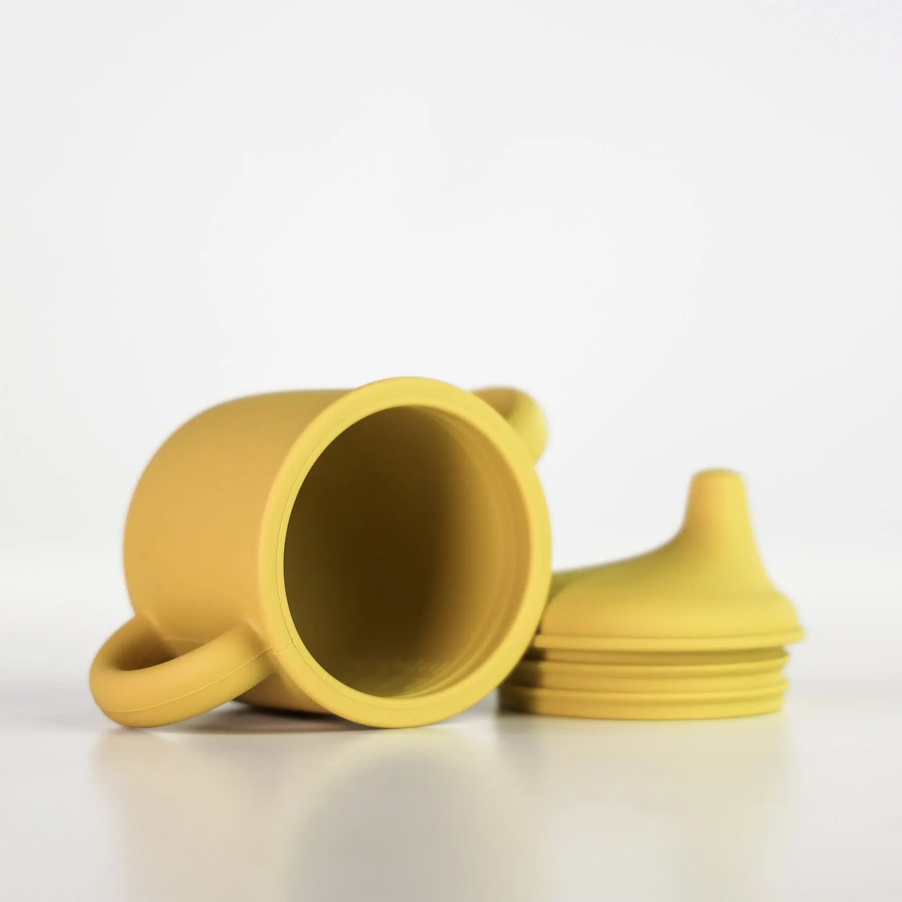Silicone Sippy Cup with lid and handles Mustard