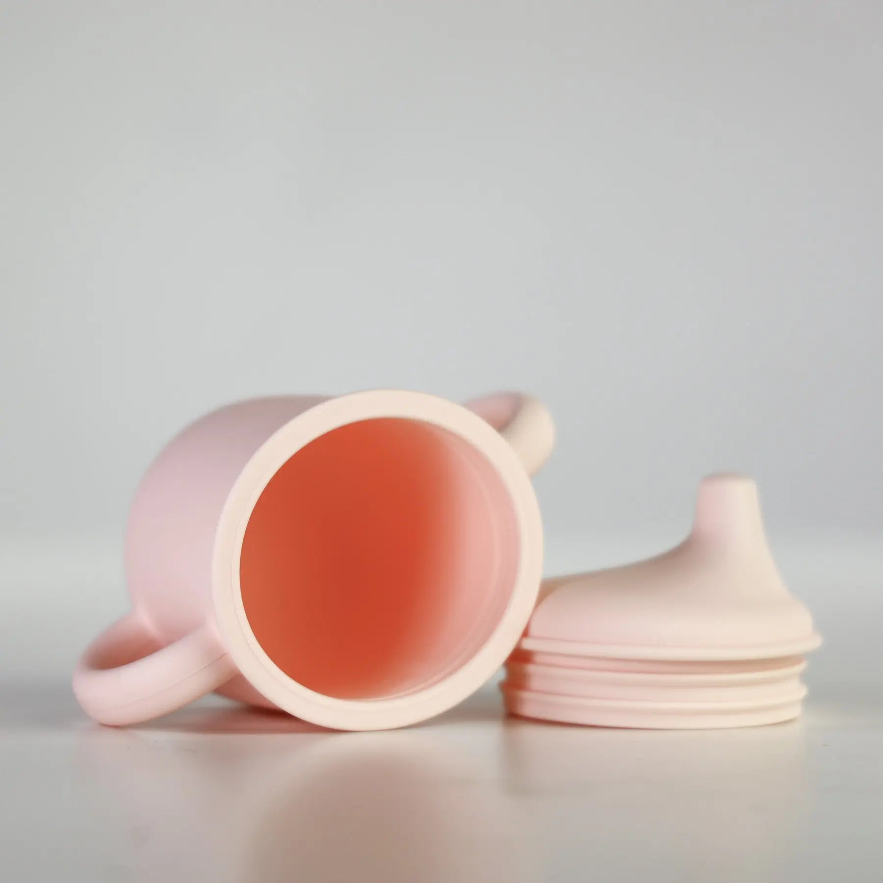 Silicone Sippy Cup with lid and handles Soft Pink