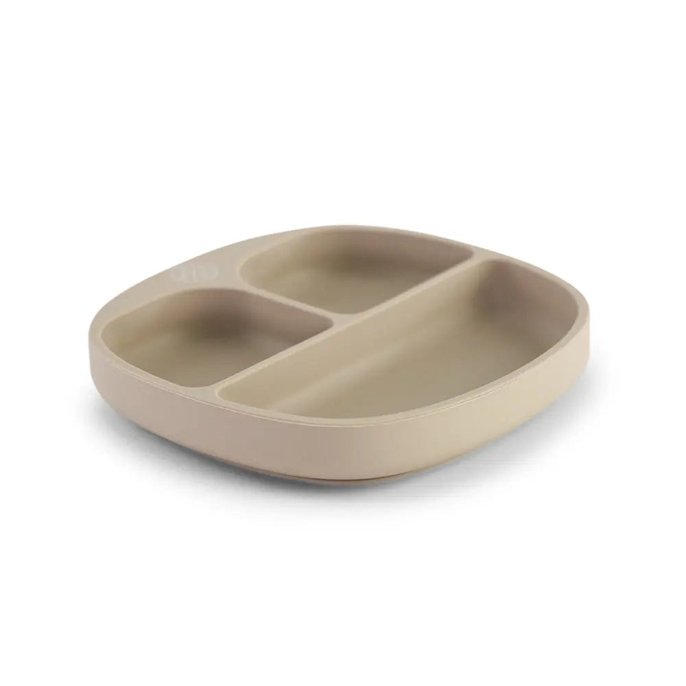 Silicone suction kids plate w/ dividing sections Beige