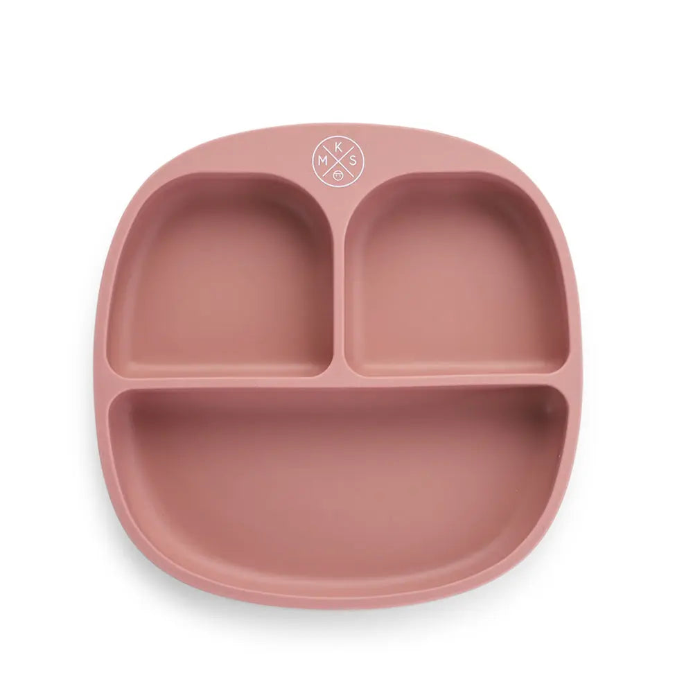 Silicone suction kids plate w/ dividing sections Dusty Pink