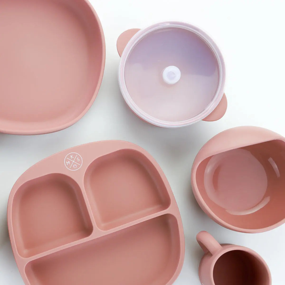 Silicone suction kids plate w/ dividing sections Dusty Pink