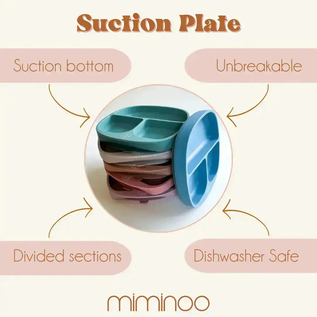 Silicone suction kids plate w/ dividing sections Beige