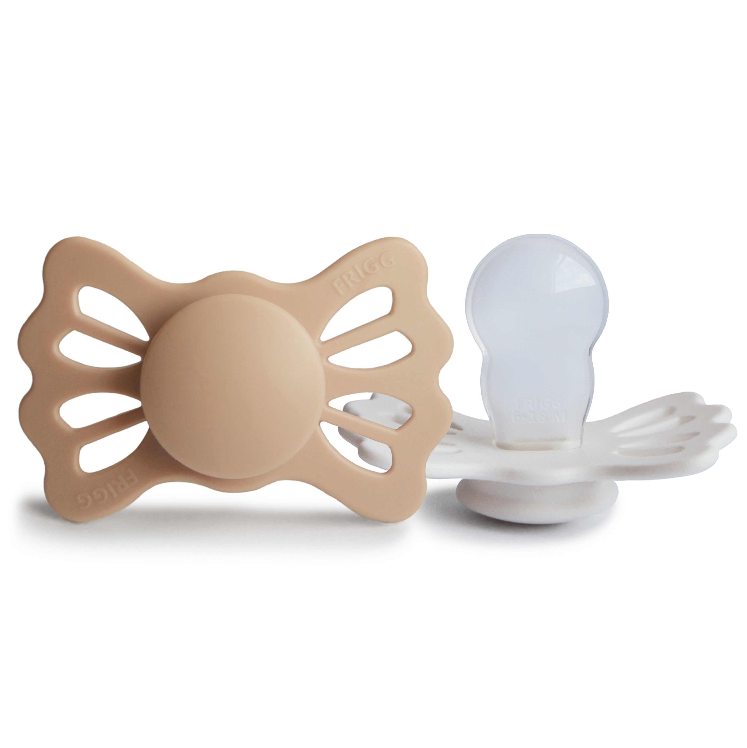 FRIGG Lucky Symmetrical Silicone Pacifier 2-Pack (6-18 Months) FRIGG PACIFIERS Mushie Silky Satin/Cream  