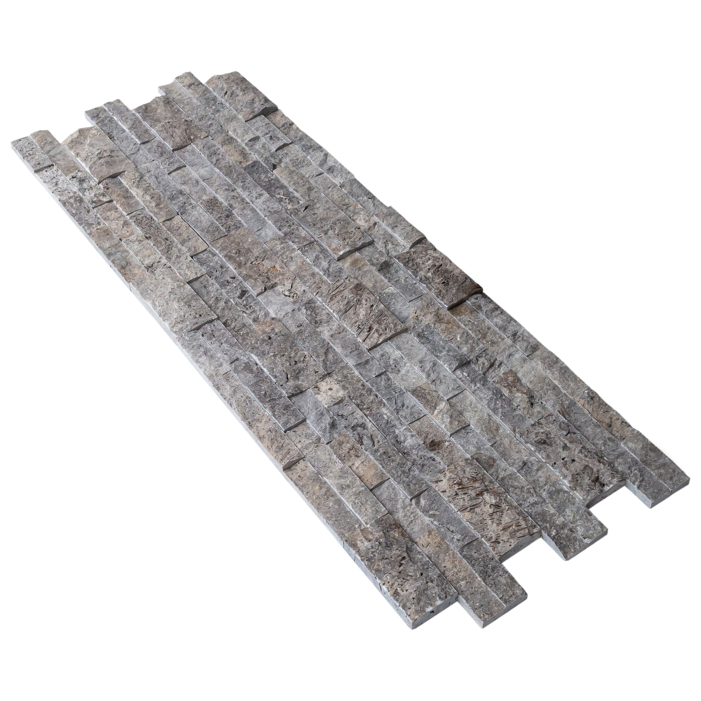 Silver Ledger 3D Panel 6"x24" Natural Travertine Wall Tile - Belair Collection