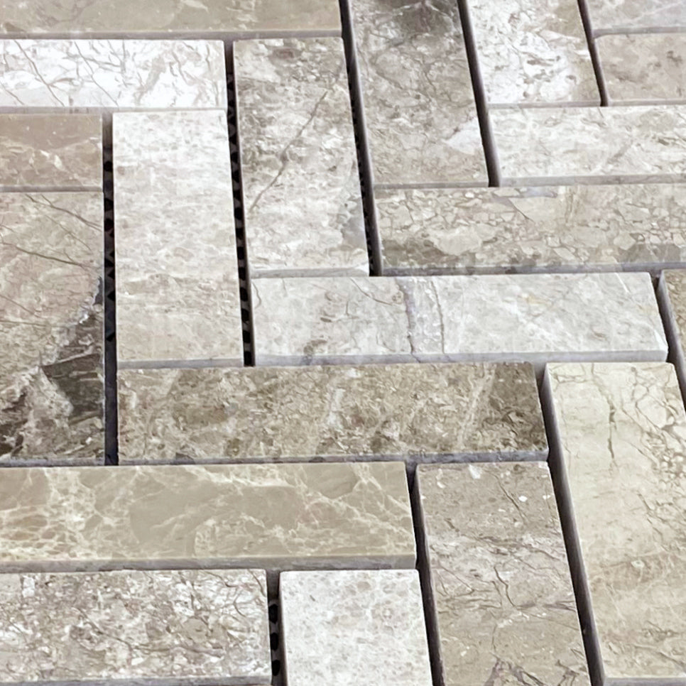 Silver Shadow 1"x3" Herringbone on 12" x 12" Mesh Mosaic Tile - Belair Collection
