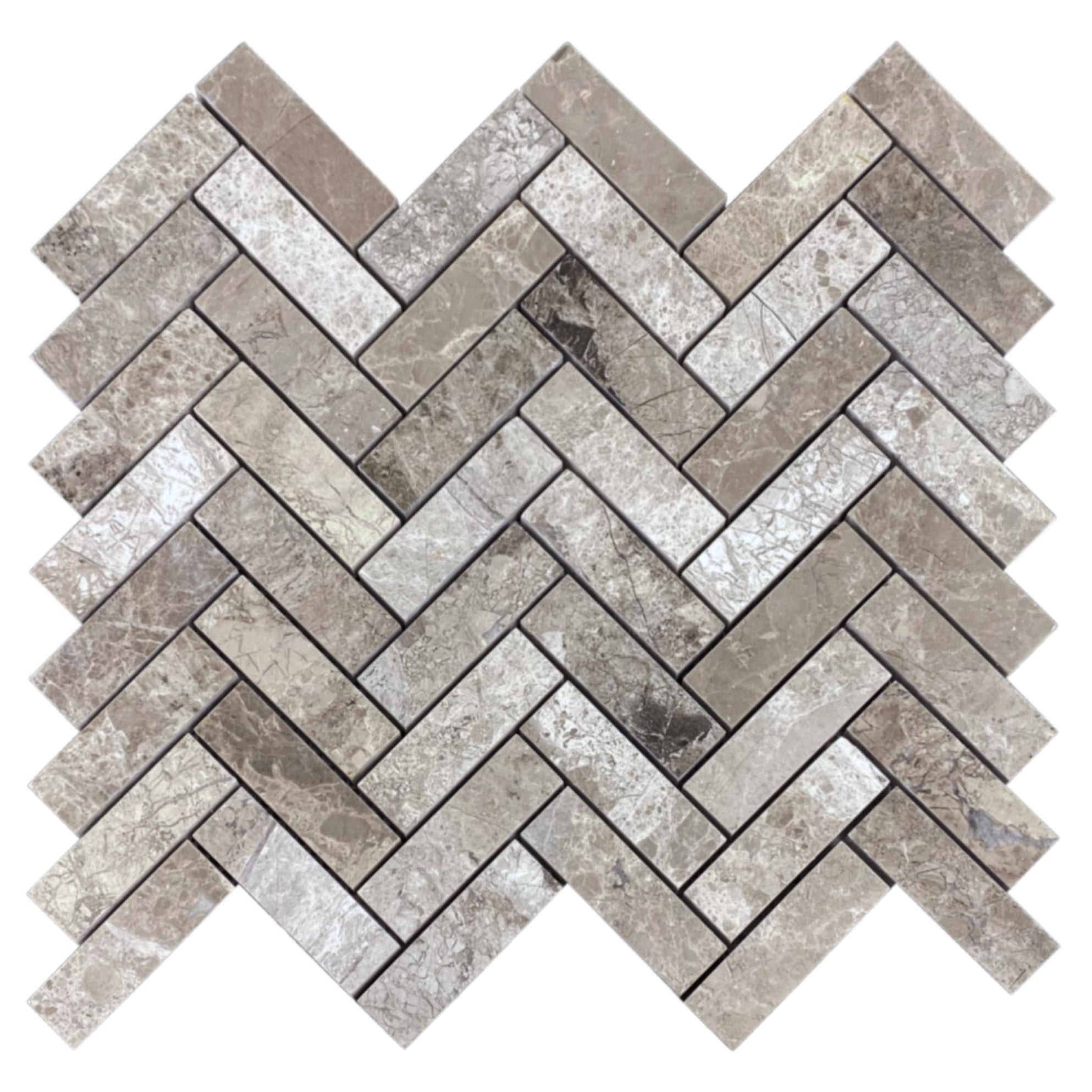 Silver Shadow 1"x3" Herringbone on 12" x 12" Mesh Mosaic Tile - Belair Collection