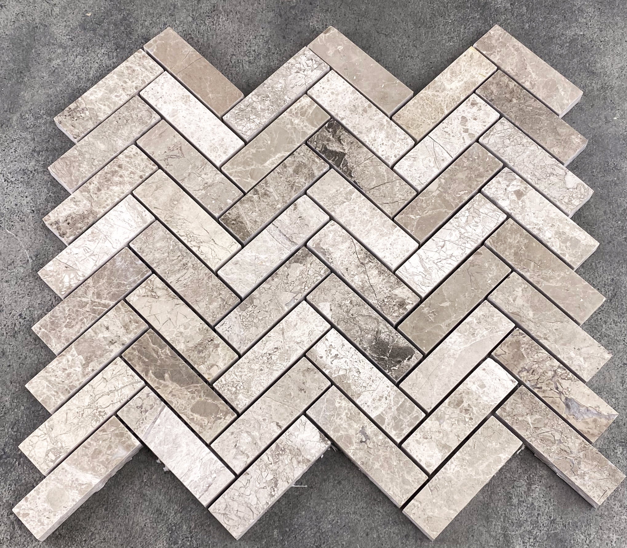 Silver Shadow 1"x3" Herringbone on 12" x 12" Mesh Mosaic Tile - Belair Collection