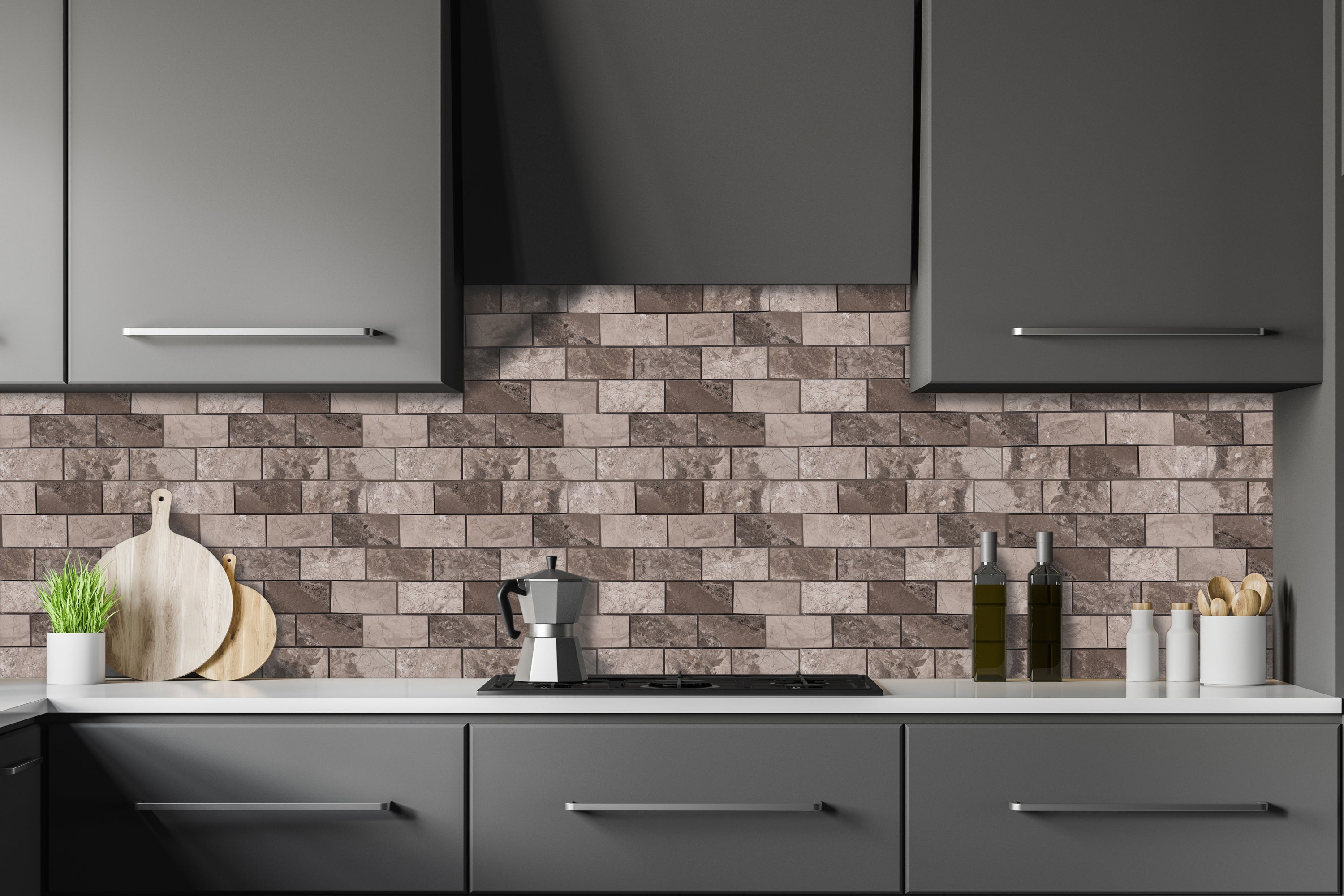 Silver Shadow Marble 2"x4" Brick Honed on 12" x 12" Mesh Mosaic Tile - Belair Collection