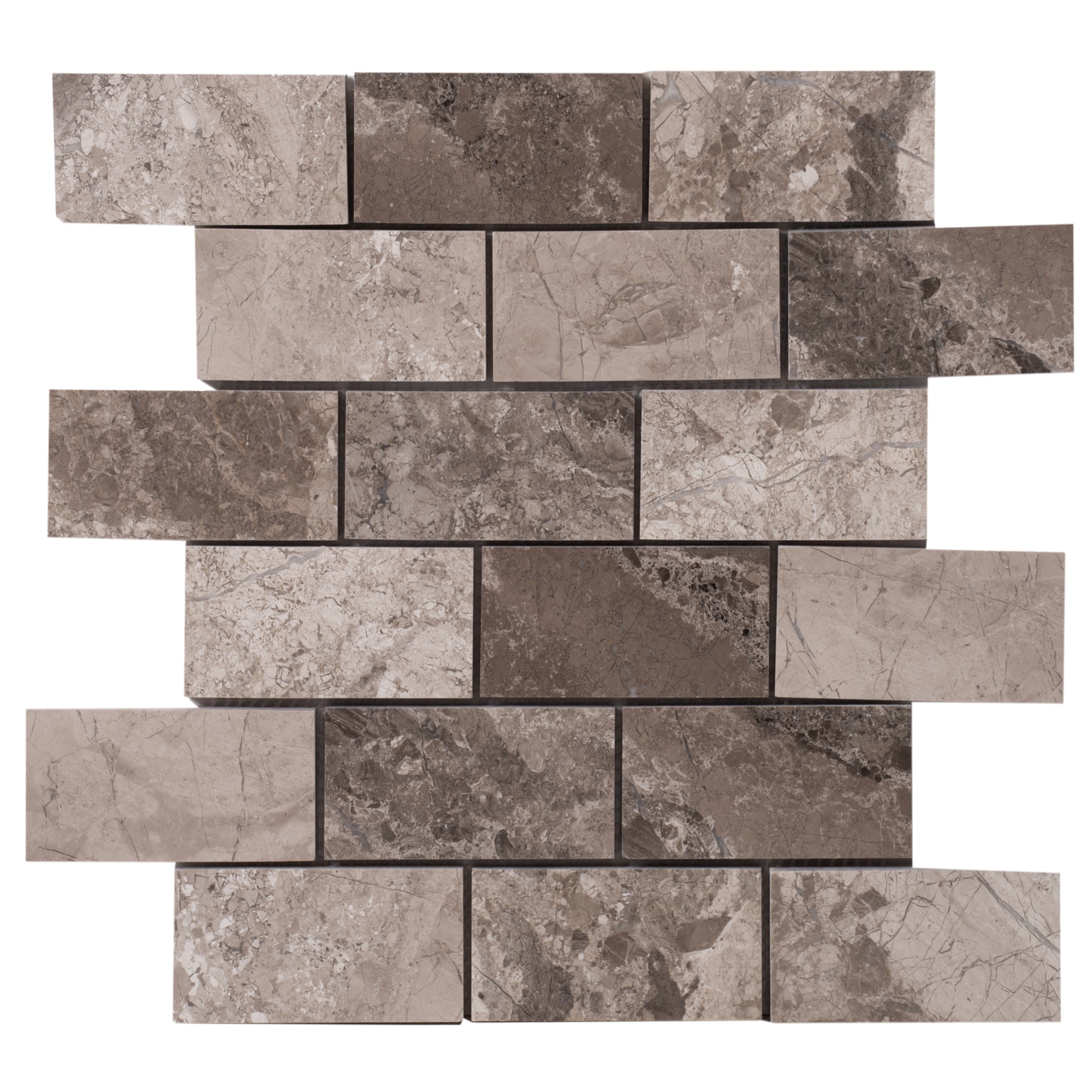 Silver Shadow Marble 2"x4" Brick Honed on 12" x 12" Mesh Mosaic Tile - Belair Collection