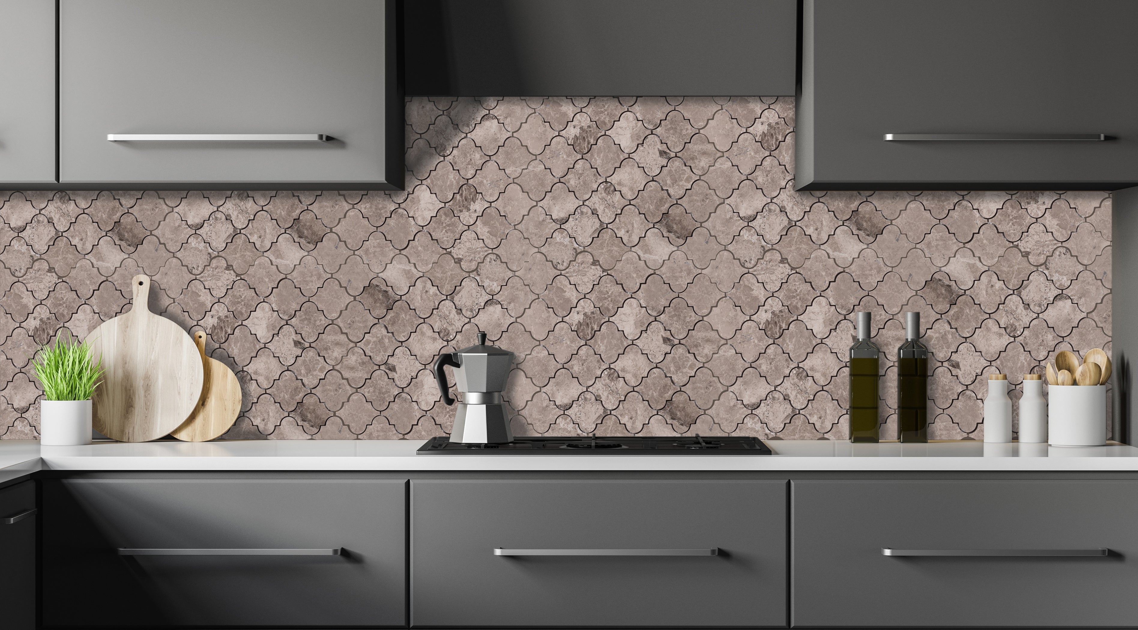 Silver Shadow Marble Casablanca on 12" x 12" Mesh Mosaic Tile - Belair Collection